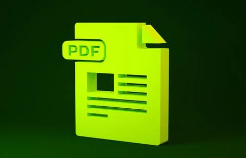 Yellow PDF file document. Download pdf button icon isolated on green backgrou Illustrazione stock