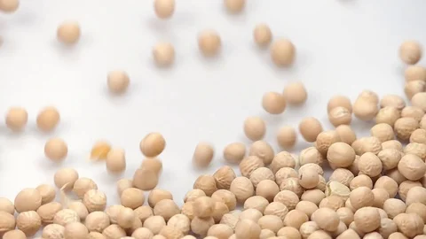 Yellow pea on white background falling from top and filling up frame. slow mo Stock Footage 108503495