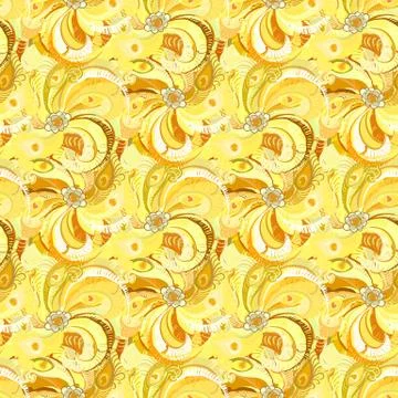 Yellow peacock feathers seamless pattern background. 스톡 일러스트
