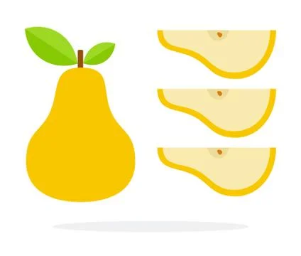 Yellow pear and three slices of pear flat isolated Stock Illustration
