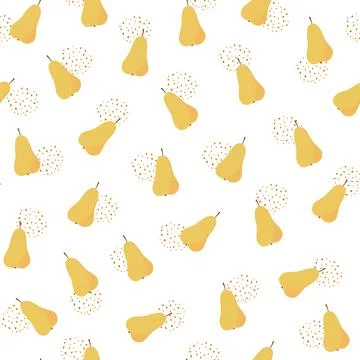 Yellow pear seamless pattern vector illustration, fresh fruit background Stock Illustration