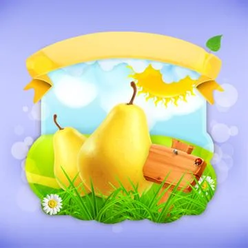 Yellow pear, vector label design Stock Illustration