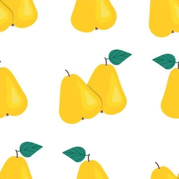 Yellow pears seamless pattern, fruit print, ripe autumn fruits. Vector Stock Illustration