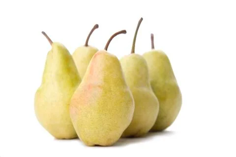 Yellow pears on a white background. Stock Photos