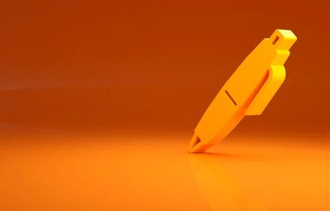 Yellow Pen icon isolated on orange background. Minimalism concept. 3d Illustrazione stock