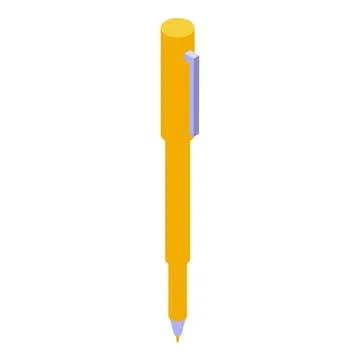 Yellow pen representing writing, drawing, and note taking in isometric view 库存插图