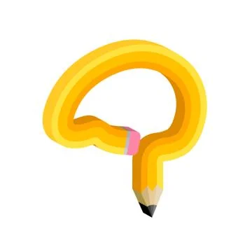 Yellow pencil in the shape of a human brain.  Icon design of  brain ideas. Stock Illustration