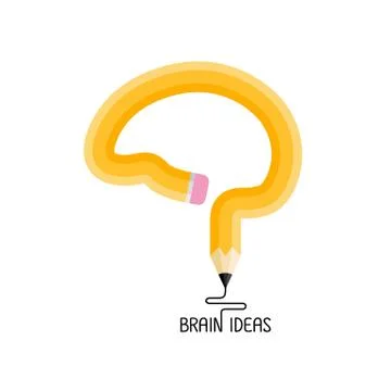 Yellow pencil in the shape of a human brain.  Icon design of  brain ideas. Stock Illustration