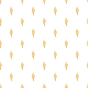 Yellow people walking repeating pattern on white background Stock Illustration