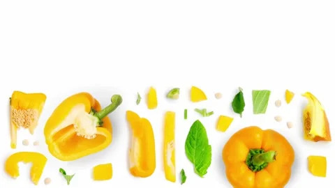 Yellow Pepper Slice and Leaf Collection Stock-Footage 171379517