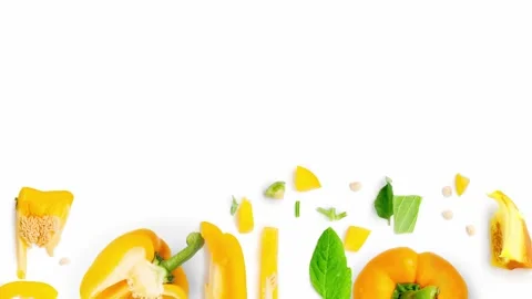 Yellow Pepper Slice and Leaf Collection Video stock 171514614