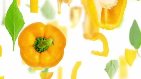 Yellow Pepper Slice and Leaf Stream Stock Footage 196969859