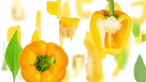Yellow Pepper Slice and Leaf Stream Stock-Footage 202201128