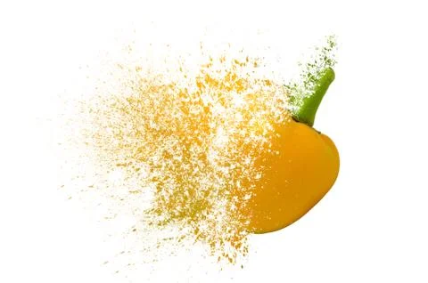 Yellow pepper splatter effect isolated on white background Illustrazione stock