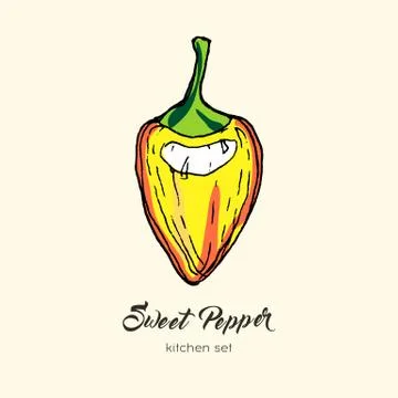 Yellow pepper vector isolated. Hand drawn illustration sweet bulgarian bell p Stock Illustration