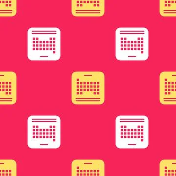 Yellow Periodic table of the elements icon isolated seamless pattern on red イラスト素材