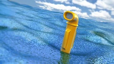 Yellow periscope over sea level. 3D illustration Stock Illustration