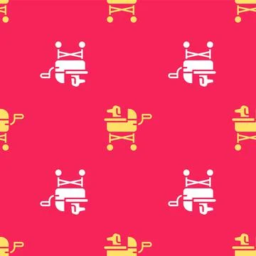 Yellow Pet stroller icon isolated seamless pattern on red background. Vector Stock Illustration