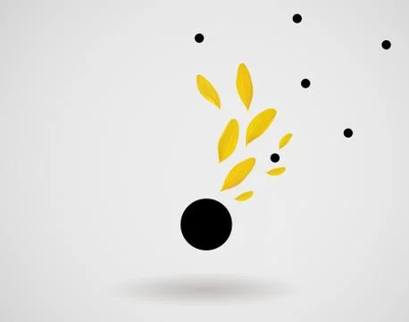 Yellow petals on light background with black circles. Abstract background Stock Illustration