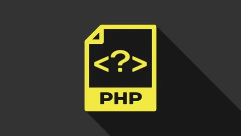 Yellow PHP file document. Download php button icon isolated on grey background Stock Footage 147694404