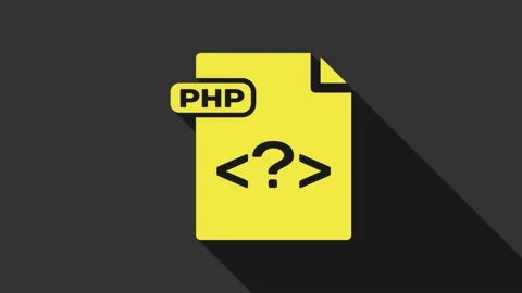 Yellow PHP file document. Download php button icon isolated on grey background Stock Footage 147696913