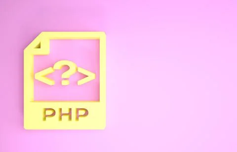Yellow PHP file document. Download php button icon isolated on pink backgroun Stock Illustration