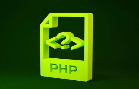 Yellow PHP file document. Download php button icon isolated on green backgrou 스톡 일러스트