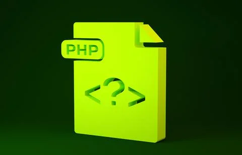 Yellow PHP file document. Download php button icon isolated on green backgrou Stock Illustration