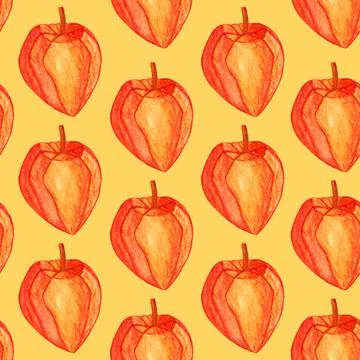 Yellow physalis geometrical Seamless pattern, watercolor Illustrazione stock