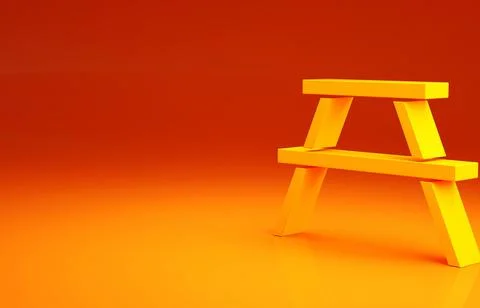 Yellow Picnic table with benches on either side of the table icon isolated on Stock Illustration
