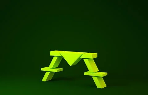 Yellow Picnic table with benches on either side of the table icon isolated on Stock Illustration