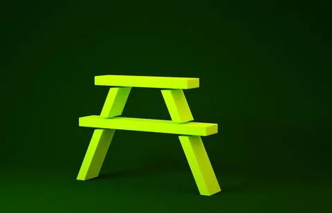 Yellow Picnic table with benches on either side of the table icon isolated on Stock Illustration