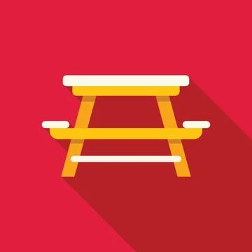 Yellow picnic table casting long shadow on red background イラスト素材
