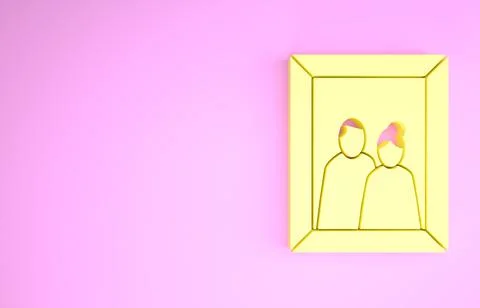 Yellow Picture frame on table icon isolated on pink background. Valentines Da Stock Illustration