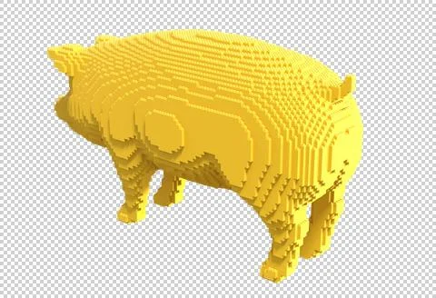 Yellow pig from plastic blocks on a transparent background. Stock Illustration