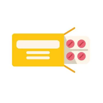 Yellow pills blister pack inside open cardboard box Stock Illustration