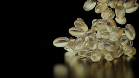 Yellow Pills Fall to The Ground, 3d Animation 4k Stock Footage 63797670