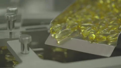 Yellow pills under process Stock Footage 156064838