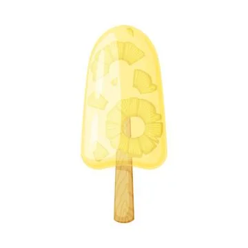 Yellow Pineapple Fruit Ice Cream on Wooden Stick as Frozen Dessert and Sweet Stock Illustration