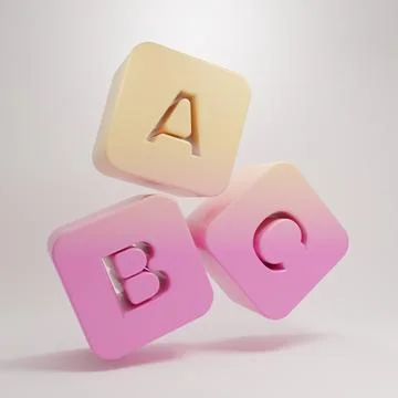 Yellow-pink ABC blocks icon isolated on grey background. Alphabet cubes wit.. Stock Illustration
