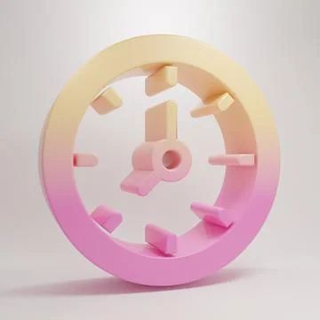 Yellow-pink Clock icon isolated on grey background. Time symbol. Minimalism.. Stock Illustration