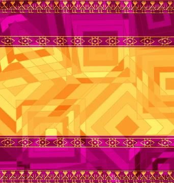 Yellow pink colored image of frame with abstract figures Stock Illustration