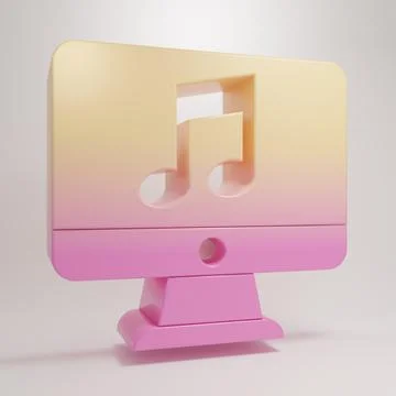 Yellow-pink Computer with music note symbol on screen icon isolated on grey.. Illustrazione stock