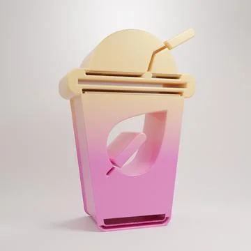 Yellow-pink Cup of tea with leaf icon isolated on grey background. Sweet na.. Illustrazione stock
