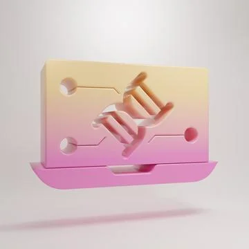 Yellow-pink Genetic engineering modification on laptop icon isolated on gre.. Illustrazione stock