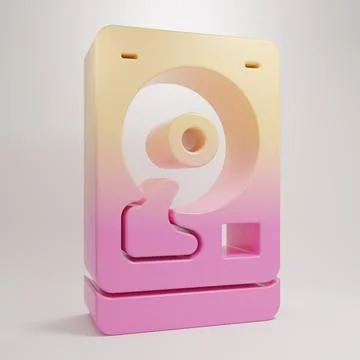 Yellow-pink Hard disk drive HDD icon isolated on grey background. Minimalis.. Stock Illustration
