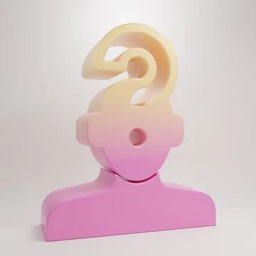 Yellow-pink Human head with question mark icon isolated on grey background... Stock Illustration