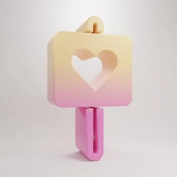 Yellow-pink Map pointer with heart icon isolated on grey background. Valent.. Stock Illustration