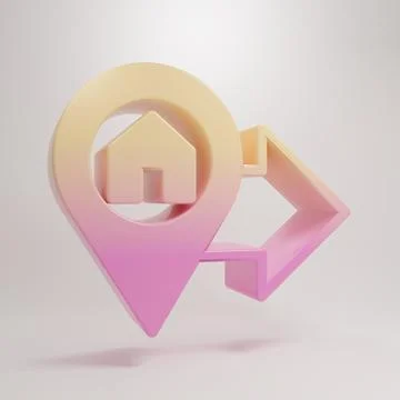 Yellow-pink Map pointer with house icon isolated on grey background. Home l.. イラスト素材