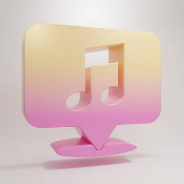 Yellow-pink Musical note in speech bubble icon isolated on grey background... Stock Illustration